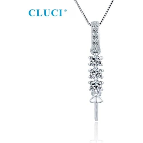 CLUCI Authentic 925 Sterling Silver CZ Pearl Necklace Pendant Setting Fit 6-7mm Round Bead DIY Women Fine Jewelry Making SP447SB