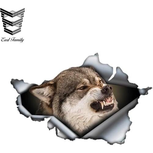 EARLFAMILY 13cm x 8.5cm Angry Wolf Car Sticker Torn Metal Decal Reflective Sticker Waterproof 3D Animal Car Styling Vinyl Decals