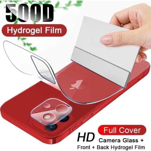 2Pcs Full Cover Hydrogel Film For iPhone 12 mini 11 Pro Max XR X XS MAX SE 2020 Screen Protector on iPhone 7 8 Plus Camera Glass