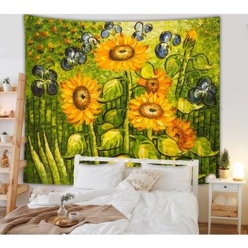 Sunflower Wall Tapestry Bookshelf Print Rectangle Background Cloth Hanging Carpet Decorative Tools for Sitting Room Bedroom