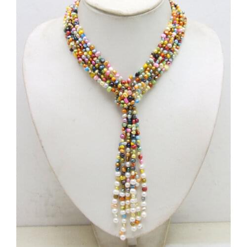 Hand knotted 4-5mm baroque multicolor natural pearl 3 strands 114cm necklace fashion jewelry