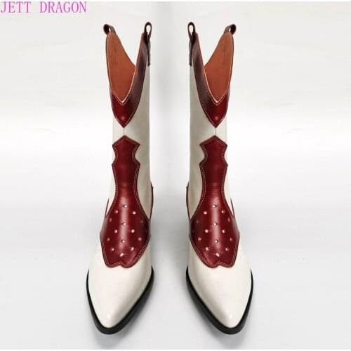 Western Boots Women Knee High Cowboy Boots Fashion Pointed Toe Wedge Heels Female High Heels Shoes Spring Boots
