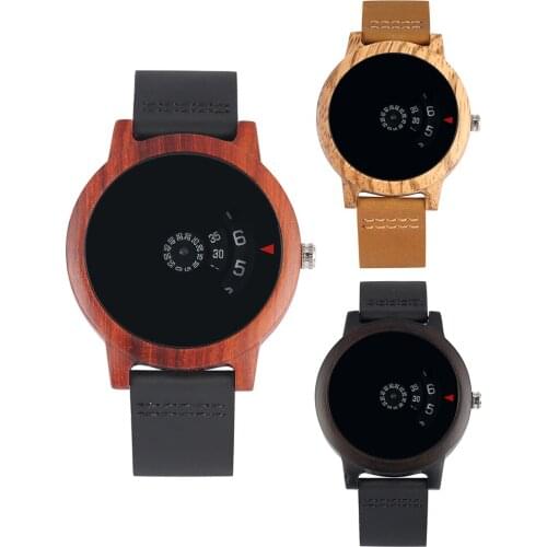 Mens Wooden Watch Quartz Wooden Wristwatch for Husband Genuine Leather Strap