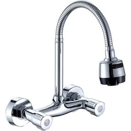 Wall Mounted Kitchen Faucet Wall Kitchen Mixers Kitchen Sink Tap 360 Degree Swivel Flexible Hose Double Holes
