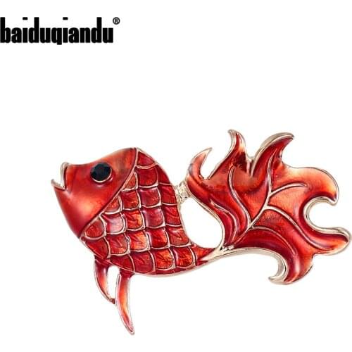 Baiduqiandu Brand New Arrival Red Enameled Goldfish Brooch Winter Jewelry Dress Coat Decotation Accessories