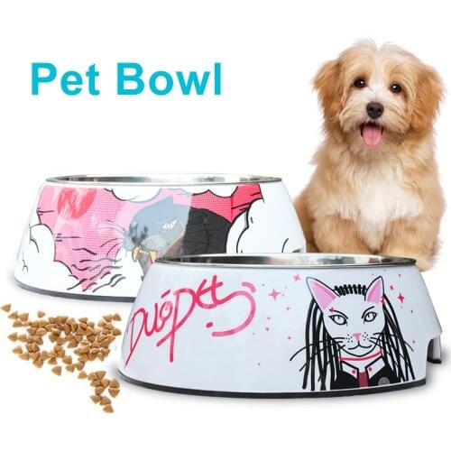 Dog Single Bowls Dual Purpose Separable Stainless Steel Non-slip Cartoon Printing Cat Water Feeder Small Medium Dog Food Feeder