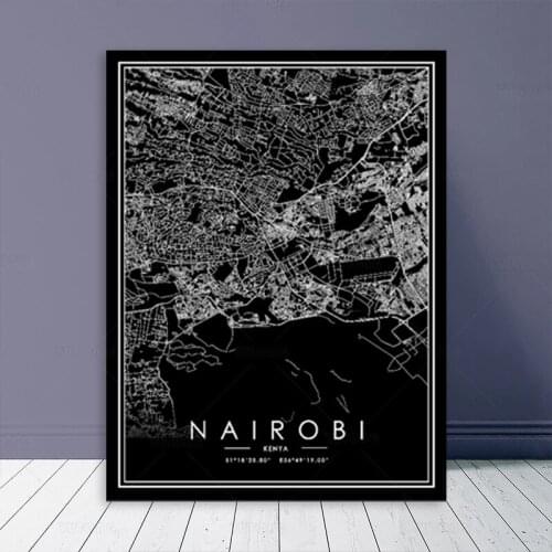 Poster NAIROBI Map Black White Nordic Living Room Decoration Road Line Canvas Print Painting Modern Home Decor Art