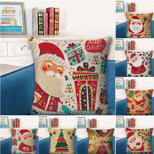 Festive Christmas Santa Pillow Case Cotton Linen Sofa Car Throw Cushion Cover Home Decor