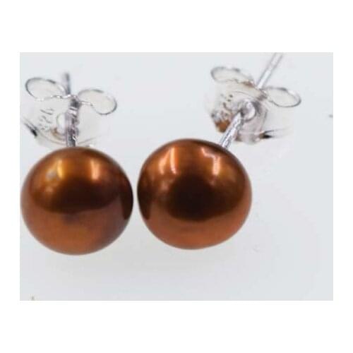 Freshwater pearl white coin brown earrings 6-7mm FPPJ wholesale beads