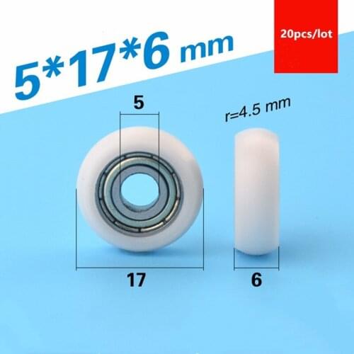20pcs sphere arc Plastic coated bearing 695ZZ 5*17*6mm 3D printer POM nylon pulley roller aluminium profile track wheel