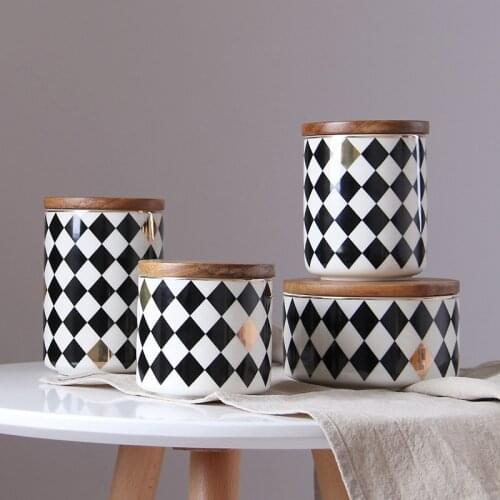 Modern Ceramic Stroage Box Can Jar Home Table Decoration Container with Wooden Lids