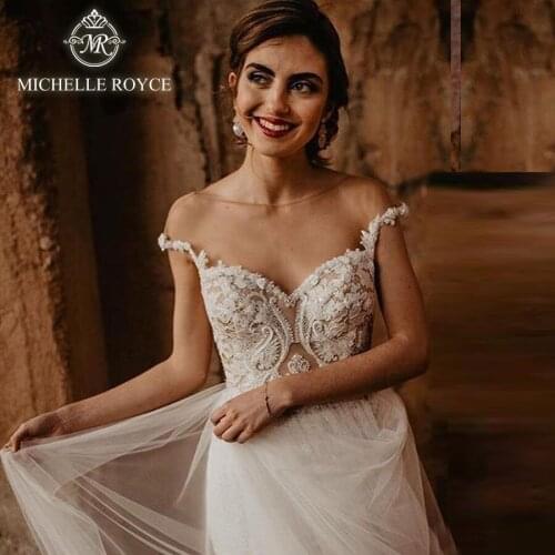 Michelle Royce A-Ling Wedding Dresses 2020 Sweetheart Appliques Illusion Backless Chapel Train Bridal Gowns Vestido De Noiva