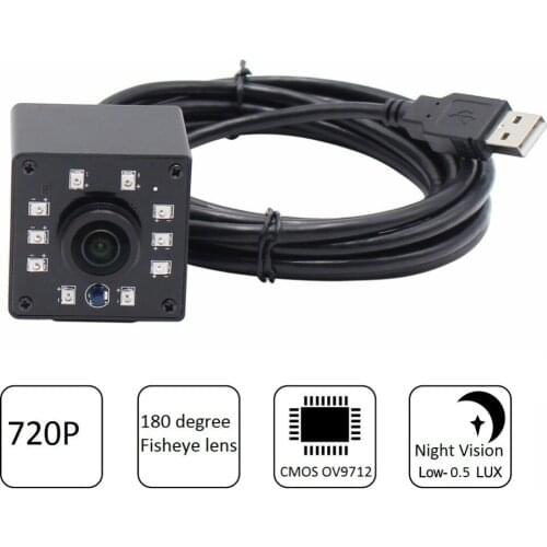 1.56mm Fisheye Lens Night Vision USB Camera H.264 30fps 1280x720 Ominivision OV9712 CMOS Security USB Camera with 3m usb cable