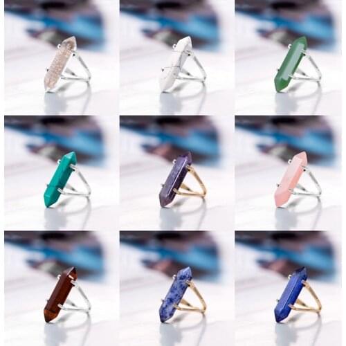Vintage Natural Crystal Chakra Hexagonal Prism Ring Reiki Healing Stone Carve Fashion Women Men Jewelry Finger Party Gifts