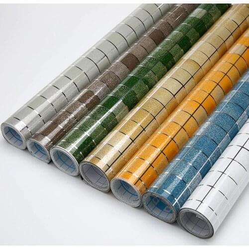 PVC Mosaic Kitchen Waterproof Tile Stickers Wallpaper Bathroom Wall Stickers Vinyl Self-adhesive Wall Papers Home Decor 0.6mx5m
