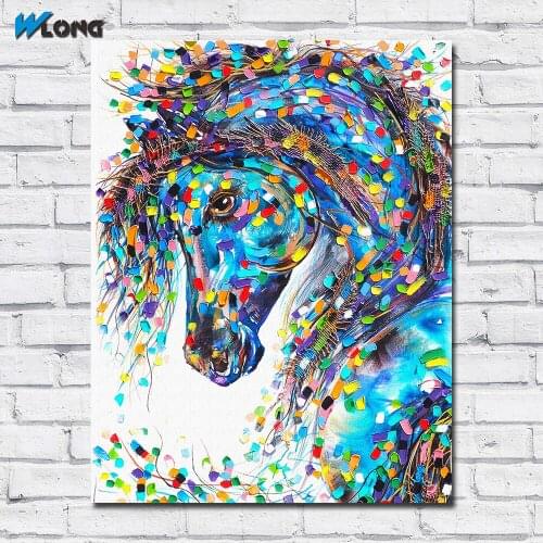 Wlong Home Decor Wall Art Pop Horse in a dress Oil Painting On Canvas Picture Wall Paintings for Living Room Posters and Prints
