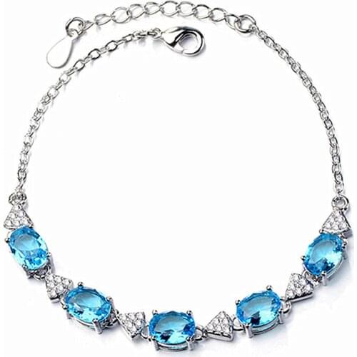 Aquamarine gemstones diamonds chain bracelets for women blue crystal rose gold white silver color jewelry bijoux bague gifts