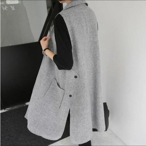 2019 New Casual Side Buttons Split Faux Suede Women Long Vest Coat Female Solid Pockets Soft Open Stitch Colete feminino Tops