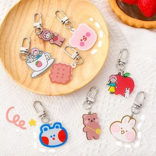 1PC Cartoon Shape Keychain Creative Cute Animal Pattern Metal Key Ring Simple Student Bag Pendant Accessories