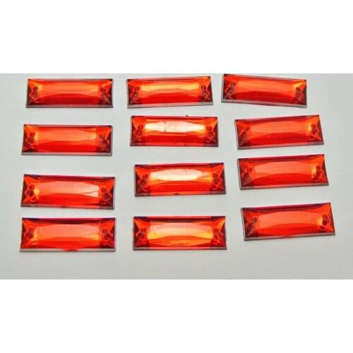 100 Red Acrylic Flatback Sewing Rhinestone Rectangle Sew on beads 7X19mm