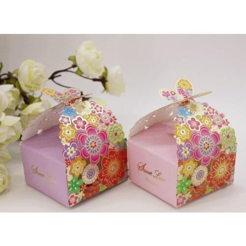 100x Sweet Love Chocolate Cookie Candy Box Flower Gift Boxes Wedding Party Favor