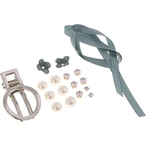 17 pcs DIY Kits for Women Hair Accessory Pearl Beaded Hair Clip Making Materials –Clip /crystal Beads/Ribbon