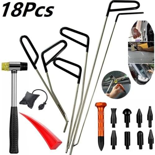 18Pcs Automotive Paintless Dent Repair Removal Tools Puller Kits Hail Repair Tools Hooks Rods Wedge Pump Tap Down Pen