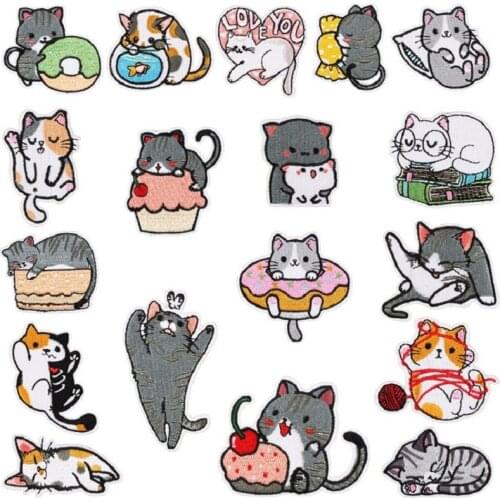 18 pcs Cute kittep Series Ironing Embroidered Patche For Clothes Hat Jeans Sticker Sew-on T-shirt Applique DIY Badge decor