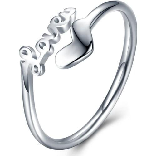 2019 Authentic 925 Sterling Silver Love Letters AndHeart Adjustable Open Vintage Rings For Women Party Fine Jewelry R085