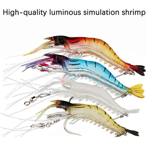 5pcs/Lot Luminous Shrimp Soft Lure Artificial Silicone Bait With Hooks Swivels Lures Set LEDAO Fishing Tackle