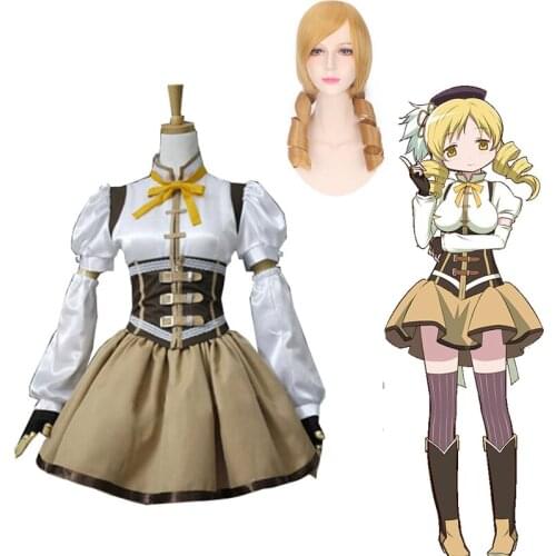 Anime Puella Magi Madoka Magica Tomoe Mami Cosplay Costume Full Set Socks Include Wig Halloween Party Costume