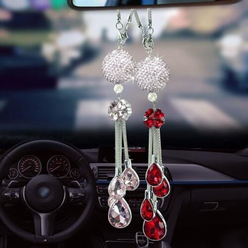 Car Crystal Ball Diamond Decoration Car Rearview Mirror Pendant Metal Suspension Pendant Car Rhinestone Interior Shape Decor