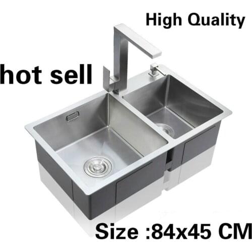 Free shipping Apartment big kitchen manual sink double groove vogue 304 stainless steel hot sell 840x450 MM