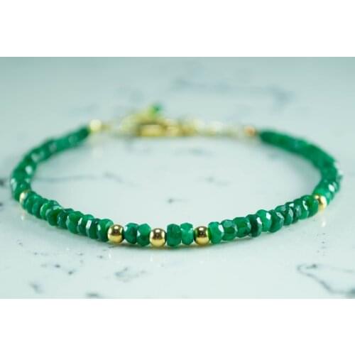 Tiny Emerald Bracelet with Gold Filled Bead, May Birthstone Bracelet, 14K Gold Filled Jewelry for Women, hand Made in TURKEY