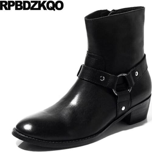 Black Embellished Short Full Grain Leather Ankle Shoes Metalic Fall Harness Designer Suede High Quality Mens Heel Boots Riding