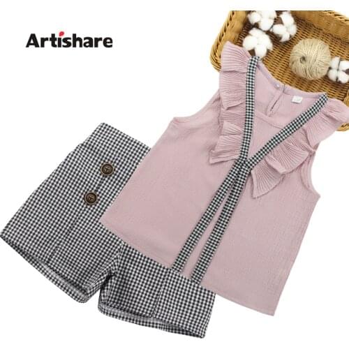 Kids Clothes Girls Vest + Plaid Short Clothing For Girls Teenage Kids Girl Clothes Set Patchwork Kid Clothes