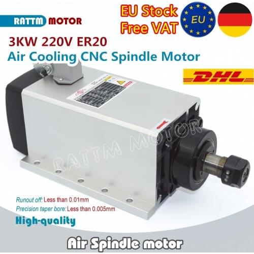 【EU Free Delivery】Square 3kw ER20 Air Cooled Spindle Motor Runout-off 0.01mm 12A 300Hz 18000RPM for CNC Engraving Router Machine