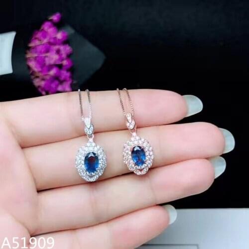 KJJEAXCMY boutique jewelry 925 sterling silver inlaid natural gemstone sapphire female pendant support test