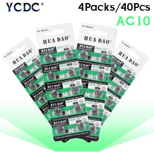 40PCS Button Coin Cell Battery AG10 1.5V Watch Batteries SR54 389 189 LR1130 SR1130 Toys Control Remote Drop Shipping