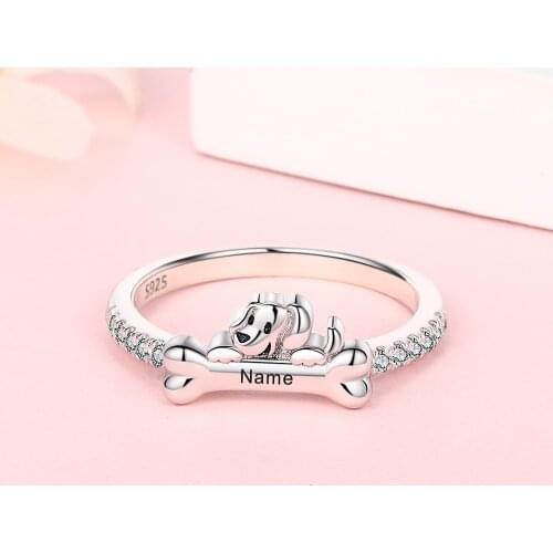 925 Sterling Silver Custom Name Dog Bone Ring Gorgeous Zircon Engraved with Initial Name Jewelry YLQ7894
