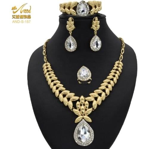 ANIID Dubai Zircon Necklace Gold Plated Pendant Jewelry Sets For Womens African Brazilian Bride Wedding 24k Ethiopian Diamante