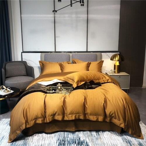4 Piece King Size Bed Sheet 100% Cotton Set Egypt Satin Luxury Duvet Cover Pillowcases Gold Yellow 240x220 Linen Bedcover Queen