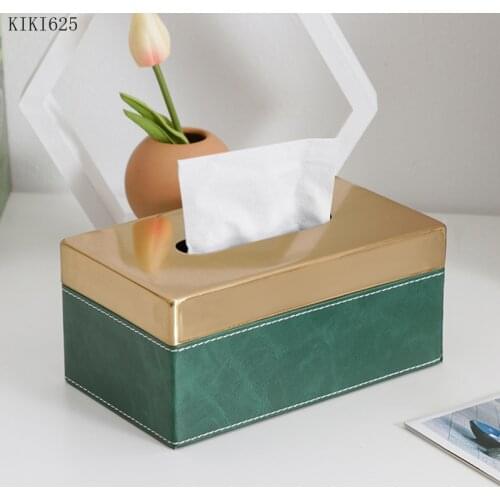 European-style Leather Tissue Box Rectangular Metal Storage Roll Paper Tube Living Room Dining Table Tissue Box Home Decoration