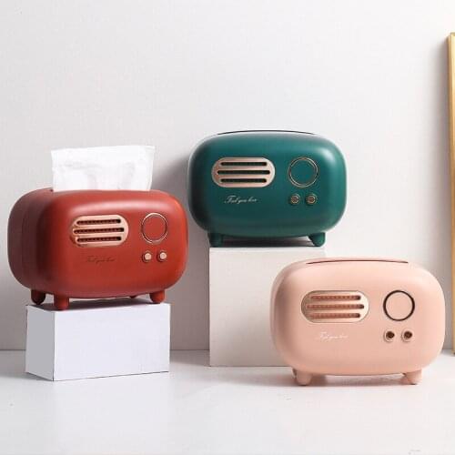 Tissue Box Retro Radio Tissue Box Desktop Paper Holder Creative Wet Wipes Storage Case Anti-slip Napkin Organizer Table Ornament