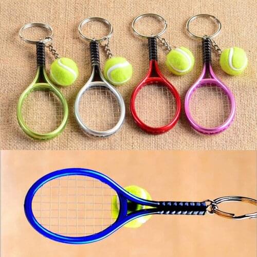 Creative Mini Tennis Ball Racket Charm Pendant Keyring Key Chain Sports Collectable HOT for Women Men Boy Girls