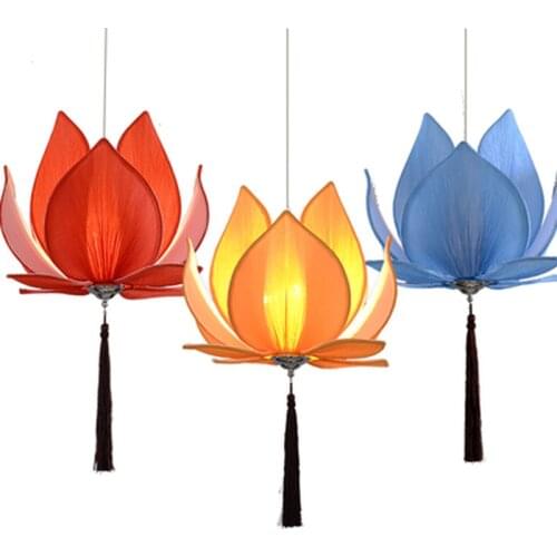 New Chinese Fabric Zen Chandelier Chandelier Classical Lotus Lamp Temple Hall Living Room Restaurant Restaurant Lighting