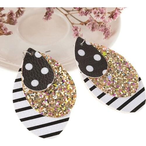 Multi-layered Sequins Dangle Earring Christmas Water-drop PU Leather Hook Earring Women Earring Christmas Party Fashion Jewelry