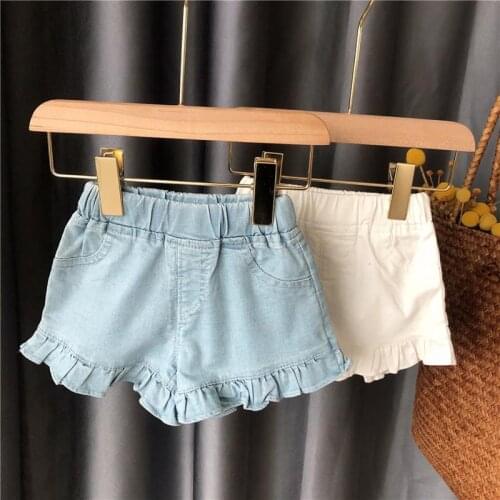 Fashion Kids Summer Trousers Clothes Children Pants for Baby Girls Shorts Toddlers solid denim white blue 8090100110120130
