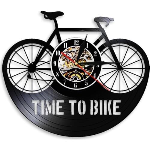 Time To Bike Wall Clock Retro Vinyl Clock Black Hanging Wall Clock Bicycle Shadow Art Decorative 3D Wall Watches Decor