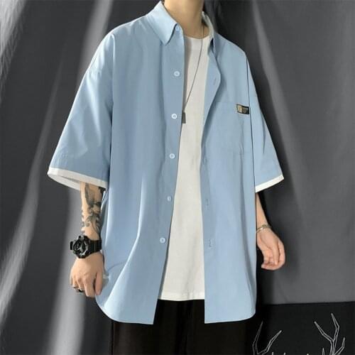 2021 New Korean Version Hot Sale Mens Mid-sleeved Shirt Summer Thin Mens Youth Fashion Handsome All-match Shirt Jacket